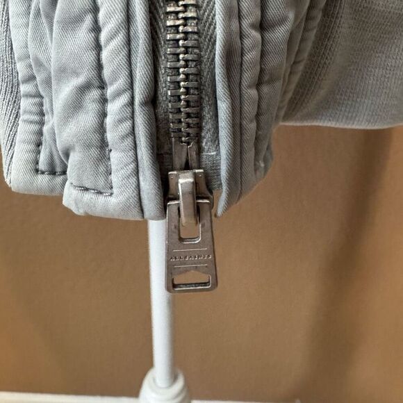 AllSaints Men's Size L Lows Bomber Jacket Light Gray 100% Cotton Contemporary - Picture 4 of 14